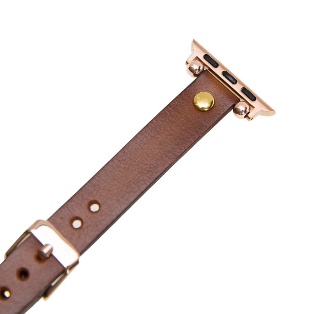 Luxury Golden Brown Skinny Leather Apple Watch Band for All Series & Sizes with Golden Brown Rivet - MADUEM - 10