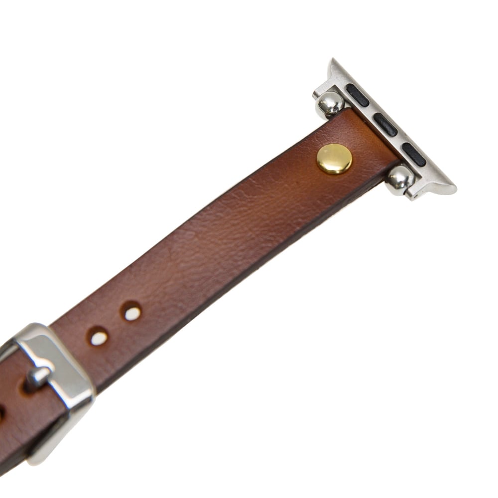 Luxury Golden Brown Skinny Leather Apple Watch Band for All Series & Sizes with Golden Brown Rivet - MADUEM - 4