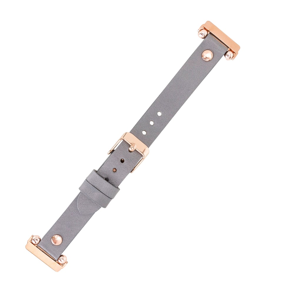 Luxury Gray Leather Fitbit Watch Band for All Series & Sizes with Rose Gold Rivet - MADUEM - 10