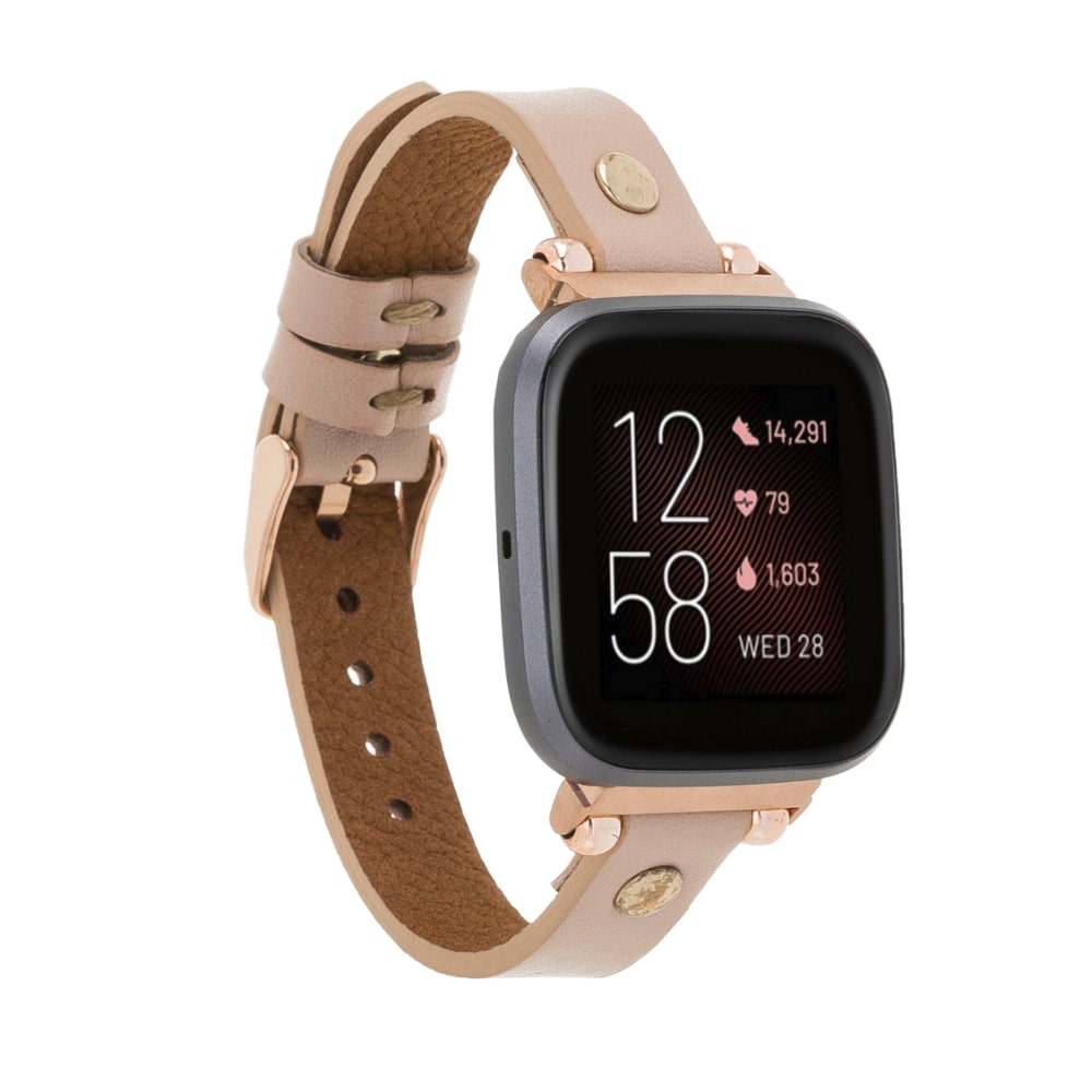 Luxury Nude Pink Leather Fitbit Watch Band for All Series & Sizes with Gold Rivet - MADUEM - 1