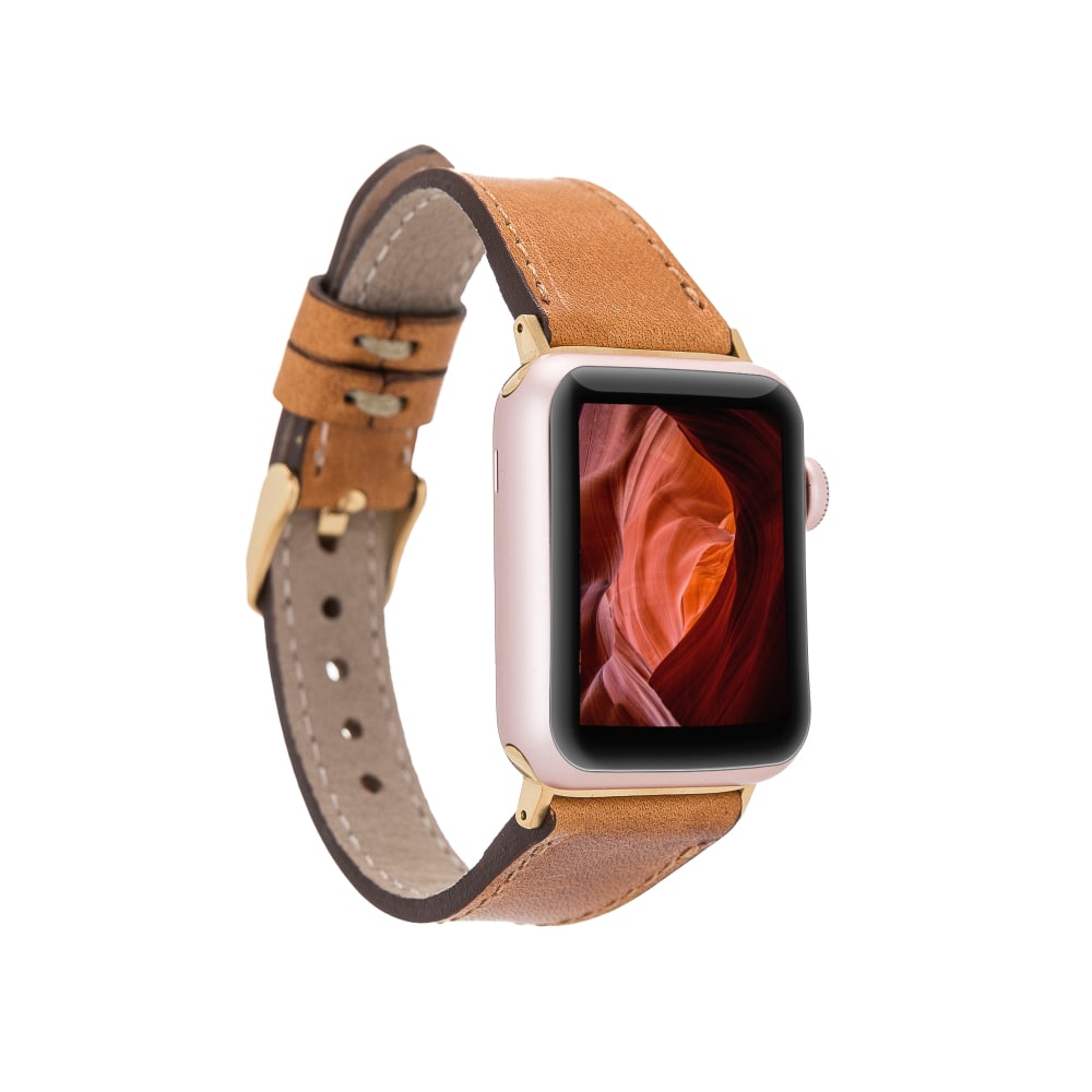 Luxury Tan Slim Leather Apple Watch Band for All Series & Sizes - MADUEM - 3