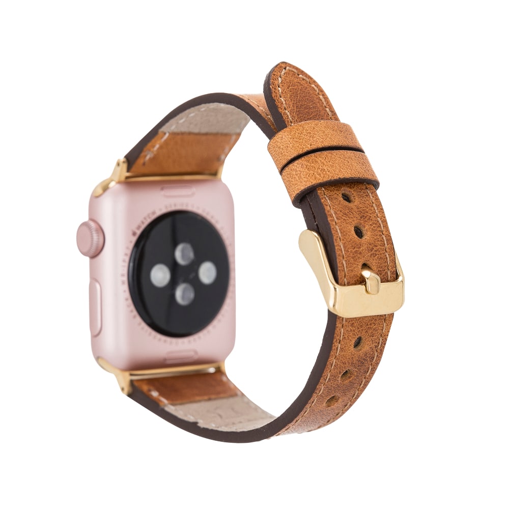 Luxury Tan Slim Leather Apple Watch Band for All Series & Sizes - MADUEM - 4