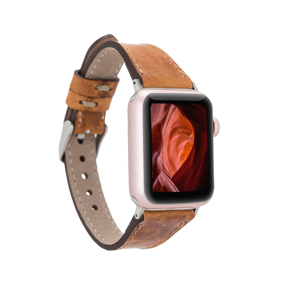 Luxury Tan Slim Leather Apple Watch Band for All Series & Sizes - MADUEM - 5