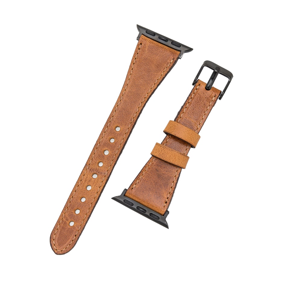 Luxury Tan Slim Leather Apple Watch Band for All Series & Sizes - MADUEM - 9