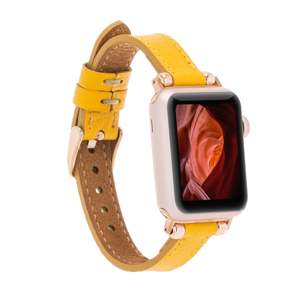 Luxury Yellow Skinny Leather Apple Watch Band for All Series & Sizes - MADUEM - 1