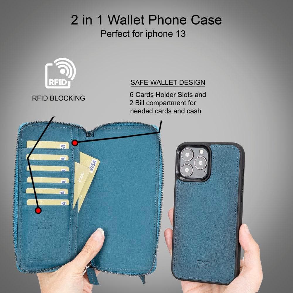 Detachable Leather Zipper Wallet Cases for Apple iPhone 13 Series Bouletta LTD