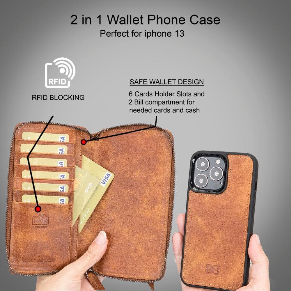 Detachable Leather Zipper Wallet Cases for Apple iPhone 13 Series Bouletta LTD